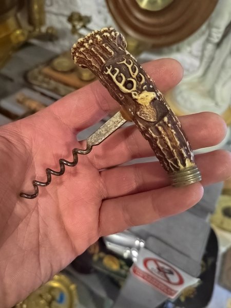 Старинный Кованый Штопор Кость Оленя