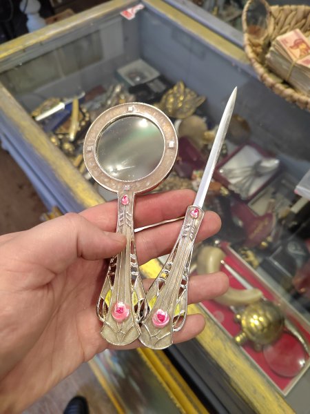 Винтажный Настольный Комплект Лупа Нож Бумаг
