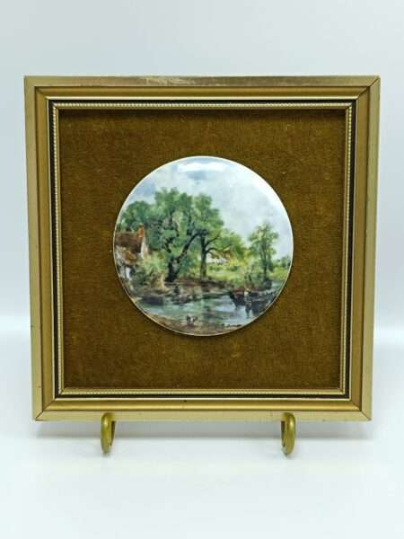 Винтажная настенная плакетка-панно Coalport. Подвесная. Дерево, фарфор, бархат. Англия.