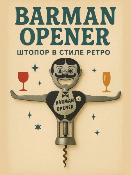 Барный штопор-открывашка "Barman Opener", винтажный дизайн