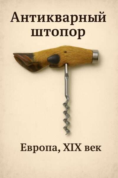 Антикварный штопор Козья ножка с натуральной рукоятью