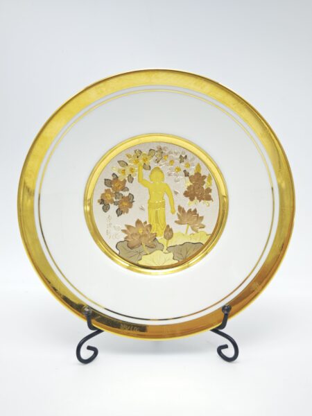 Тарелка японская винтажная настенная. Art of Chokin. The Hamilton Collection. Золото. Фарфор. 15 см