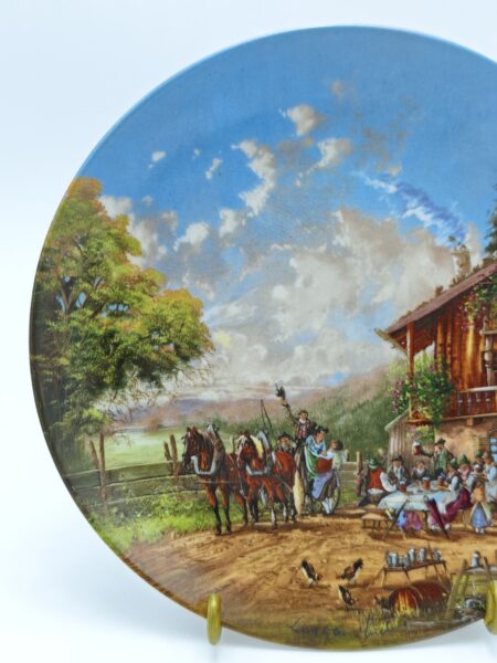 Декоративная настенная тарелка "Идиллия сельской жизни. Остановка у трактира". Фарфор, деколь. Германия, Seltmann Weiden 1986 год