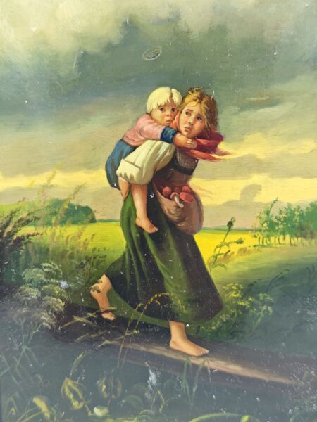 Шкатулка "Дети, бегущие от грозы" (по мотивам картины К.Е.Маковского). Федоскино 20 век. лаковая роспись