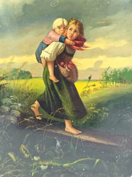 Шкатулка "Дети, бегущие от грозы" (по мотивам картины К.Е.Маковского). Федоскино 20 век. лаковая роспись