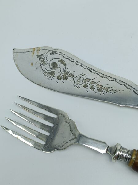 Сервировочный набор для рыбы. Серебрение. Кость. Серебро. Англия 1950 гг.